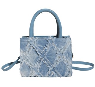 Woman's denim fringe one-shoulder Mini tote shoulder bag Woman's denim fringe one-shoulder Mini tote shoulder bag