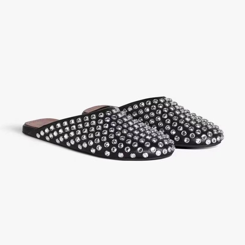 画像2: Women Rhinestone Flat Mule Slip On Sandal  レディース　ラインストーン　スタッズ　フラット　ミュール　スリップオン　サンダル　スリッパ 　 (2)