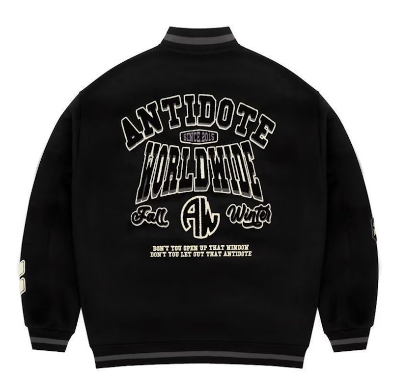 画像2: unisex Cross-border black embroideredacketbaseball uniform jacket blouson Stadium jumper ユニセックス 男女兼用クロスボーダー黒刺繍スタジアムジャンパー スタジャン MA-1 ボンバー ジャケット ブルゾン (2)