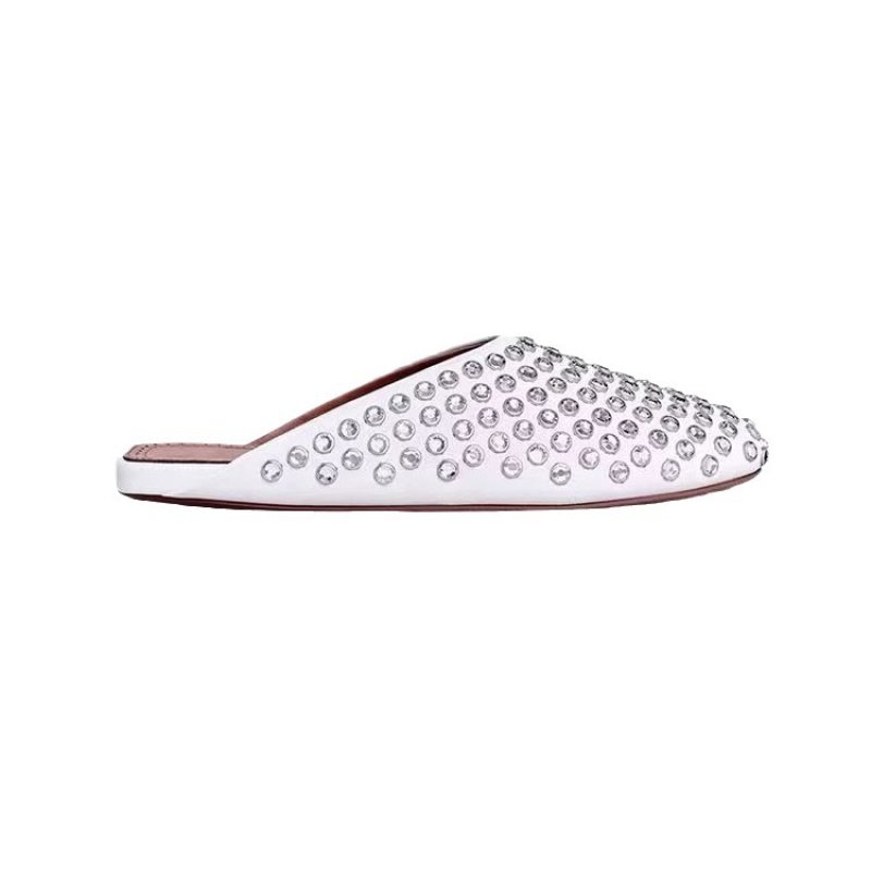 画像1: Women Rhinestone Flat Mule Slip On Sandal  レディース　ラインストーン　スタッズ　フラット　ミュール　スリップオン　サンダル　スリッパ 　 (1)