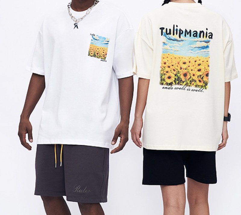 画像5: tulip mania print printed T shirt  ユニセックス男女兼用チューリップマニアプリント半袖 Tシャツ (5)
