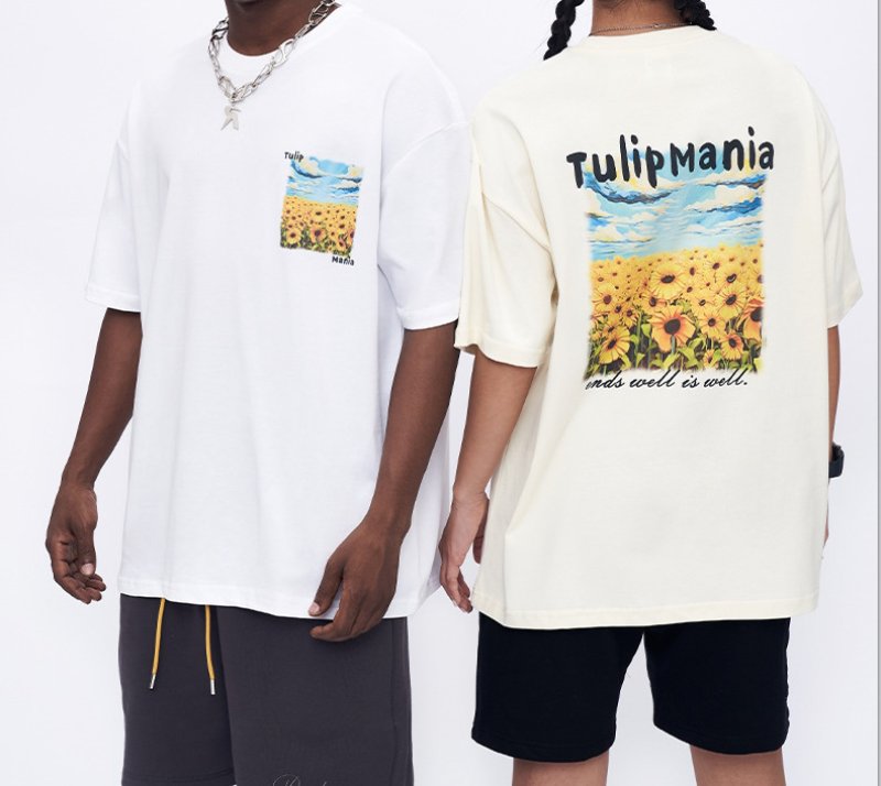 画像2: tulip mania print printed T shirt  ユニセックス男女兼用チューリップマニアプリント半袖 Tシャツ (2)