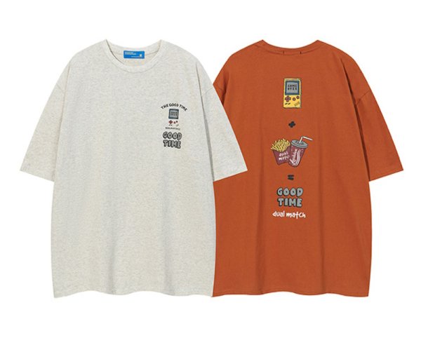 画像1: Weekend Happy Hour American Retro Cartoon Print Short Sleeve T-Shirt　 ユニセックス男女兼用ウイークエンドハッピープリント半袖 Tシャツ (1)