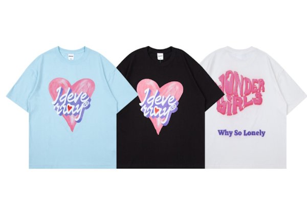 画像1: VUNC Lovely Heart printed T shirt　 ユニセックス男女兼用ラブリーハートプリント半袖 Tシャツ (1)