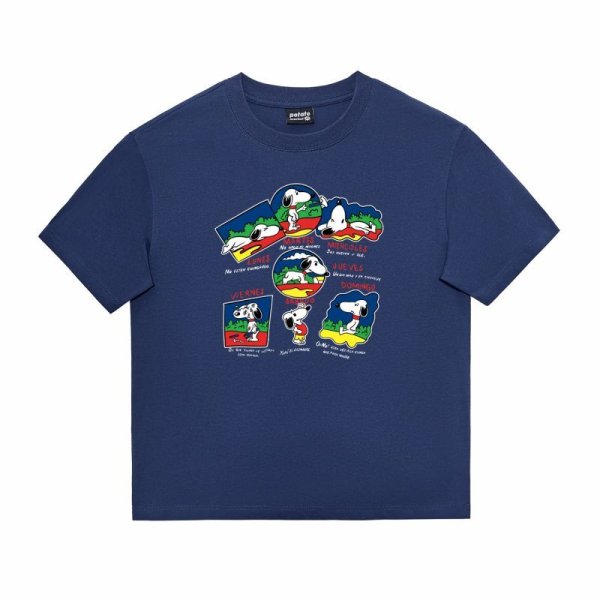 画像1: Snoopy puppy fun printed round neck short sleeve T-shirt　 ユニセックス男女兼用パピースヌーピープリント半袖 Tシャツ (1)