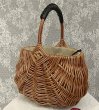 画像2: hand-sewn leather handle rattan bag  レザーハンドル籐かご籠バスケットバッグピクニックショッピングバッグ (2)