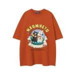 画像2: American retro cartoon letter short-sleeved T-shirt　 ユニセックス男女兼用レトロキャット＆ドッグプリント半袖 Tシャツ (2)