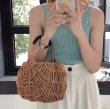 画像3: hand-sewn leather handle rattan bag  レザーハンドル籐かご籠バスケットバッグピクニックショッピングバッグ (3)