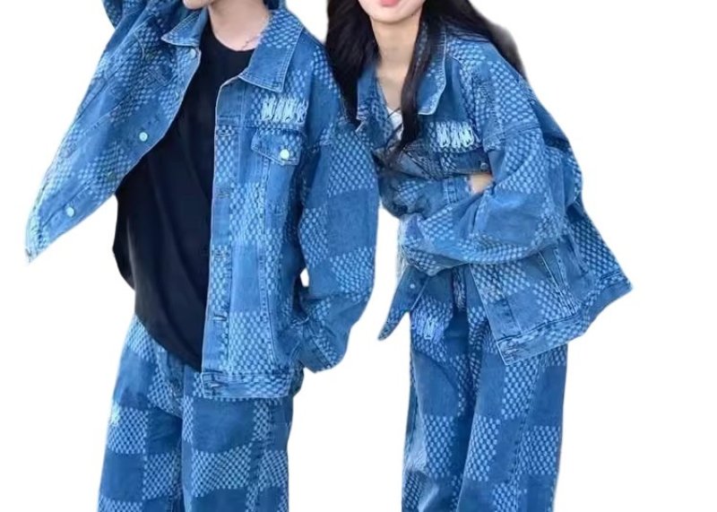 韓国風ユニセックスデニムセットアップ デニム セットアップ ルーズ ユニセックス 2色 韓国 cs1001