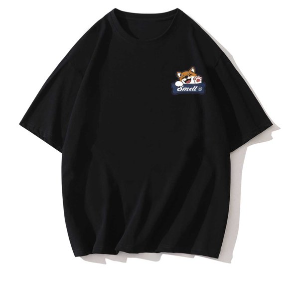 画像1: WASSUP One point cute dog round neck short sleeve T-shirt　 ユニセックス男女兼用WASSUPワズアップワンポイントキュートドッグプリント半袖 Tシャツ (1)