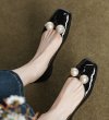画像5: Women’s with pearl French square toe  enamel low heel flat pumps ballerina shoes 　パール付きローヒールエナメルフレンチパンプスバレーバレリーナシューズ (5)