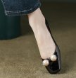 画像3: Women’s with pearl French square toe  enamel low heel flat pumps ballerina shoes 　パール付きローヒールエナメルフレンチパンプスバレーバレリーナシューズ (3)
