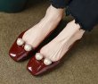 画像4: Women’s with pearl French square toe  enamel low heel flat pumps ballerina shoes 　パール付きローヒールエナメルフレンチパンプスバレーバレリーナシューズ (4)