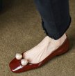 画像7: Women’s with pearl French square toe  enamel low heel flat pumps ballerina shoes 　パール付きローヒールエナメルフレンチパンプスバレーバレリーナシューズ (7)