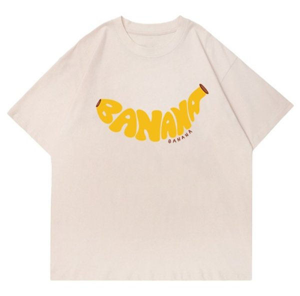 画像1: logo banana print round neck short sleeve T-shirt 　 ユニセックス男女兼用ロゴバナナプリント半袖 Tシャツ (1)