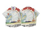 画像2: tom and jerry print aloha shirt short sleeve shirt 　 ユニセックス男女兼用トムとジェリートム＆ジェリープリント半袖 アロハシャツ (2)