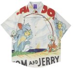 画像1: tom and jerry print aloha shirt short sleeve shirt 　 ユニセックス男女兼用トムとジェリートム＆ジェリープリント半袖 アロハシャツ (1)