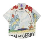 画像5: tom and jerry print aloha shirt short sleeve shirt 　 ユニセックス男女兼用トムとジェリートム＆ジェリープリント半袖 アロハシャツ (5)