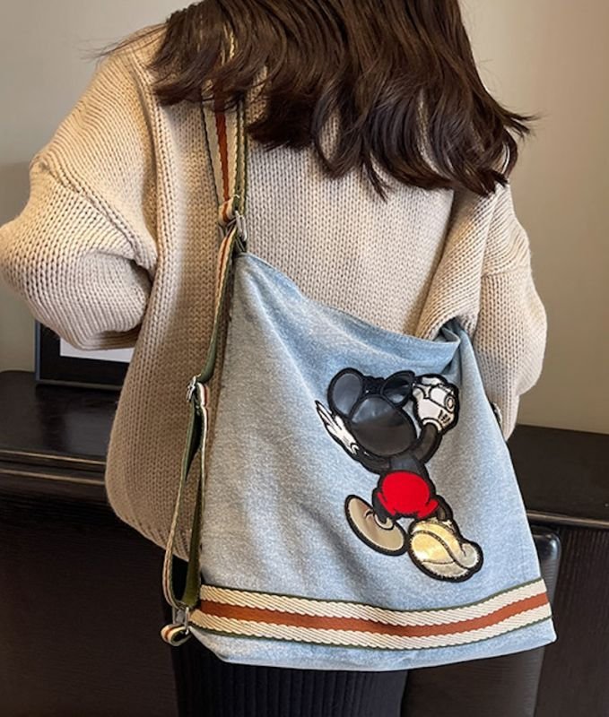 画像4: Mickey denim backpack shoulder tote bag ミッキーミッキーマウスデニムバックパックショルダートートバッグ通学 通勤 ショッピング (4)