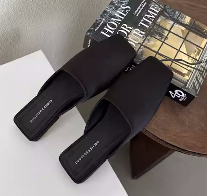 画像4:  New Solid Color Square Toe Mule sandals slippers flip flops  スクエアトゥソリッドカラーフラットミュールパンプスサンダルスリッパ  スクエアトゥソリッドカラーフラットミュールパンプスサンダルスリッパ  (4)