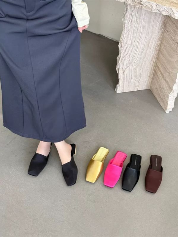 画像5:  New Solid Color Square Toe Mule sandals slippers flip flops  スクエアトゥソリッドカラーフラットミュールパンプスサンダルスリッパ  スクエアトゥソリッドカラーフラットミュールパンプスサンダルスリッパ  (5)
