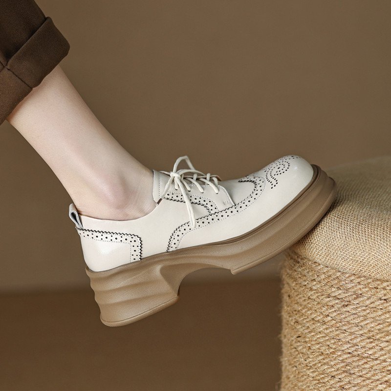 画像6: Women’s leather thick-soled lace-up loafers shoes 　ウイングチップ厚底プラットフォームレースアップレザーローファーシューズ (6)