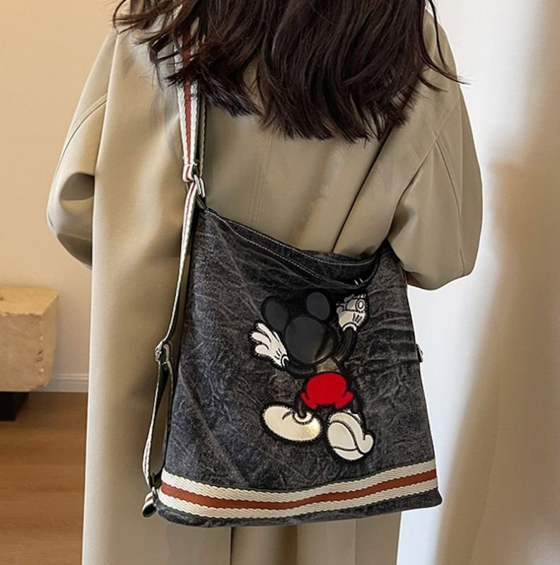 画像9: Mickey denim backpack shoulder tote bag ミッキーミッキーマウスデニムバックパックショルダートートバッグ通学 通勤 ショッピング (9)