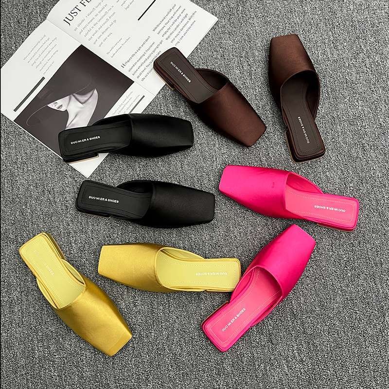 画像12:  New Solid Color Square Toe Mule sandals slippers flip flops  スクエアトゥソリッドカラーフラットミュールパンプスサンダルスリッパ  スクエアトゥソリッドカラーフラットミュールパンプスサンダルスリッパ  (12)