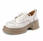 画像1: Women’s leather thick-soled lace-up loafers shoes 　ウイングチップ厚底プラットフォームレースアップレザーローファーシューズ (1)