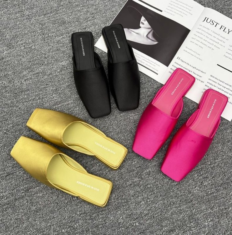 画像13:  New Solid Color Square Toe Mule sandals slippers flip flops  スクエアトゥソリッドカラーフラットミュールパンプスサンダルスリッパ  スクエアトゥソリッドカラーフラットミュールパンプスサンダルスリッパ  (13)