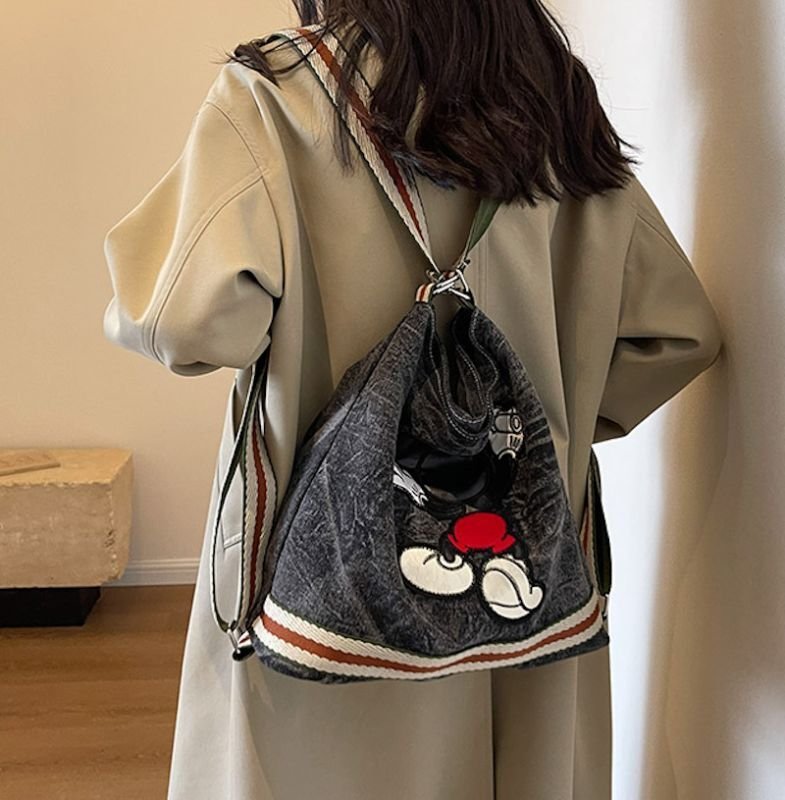 画像8: Mickey denim backpack shoulder tote bag ミッキーミッキーマウスデニムバックパックショルダートートバッグ通学 通勤 ショッピング (8)