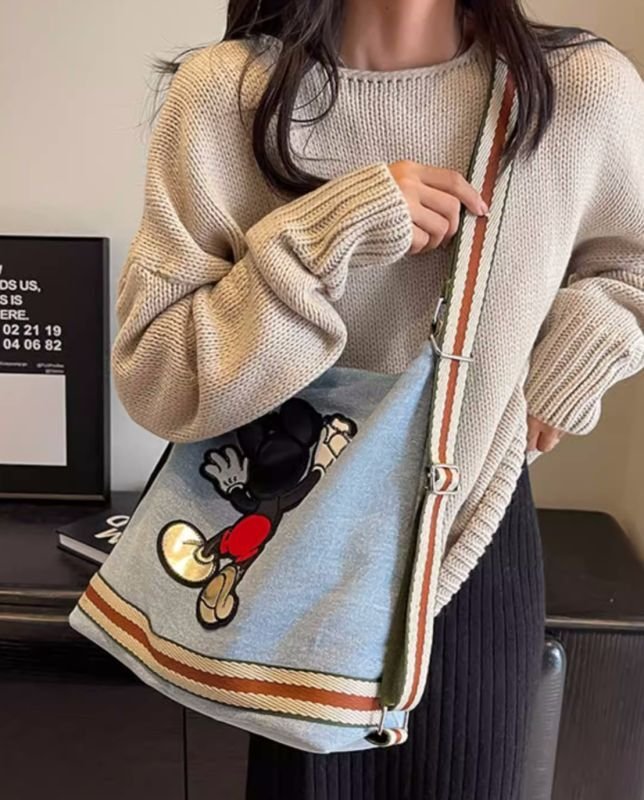 画像14: Mickey denim backpack shoulder tote bag ミッキーミッキーマウスデニムバックパックショルダートートバッグ通学 通勤 ショッピング (14)