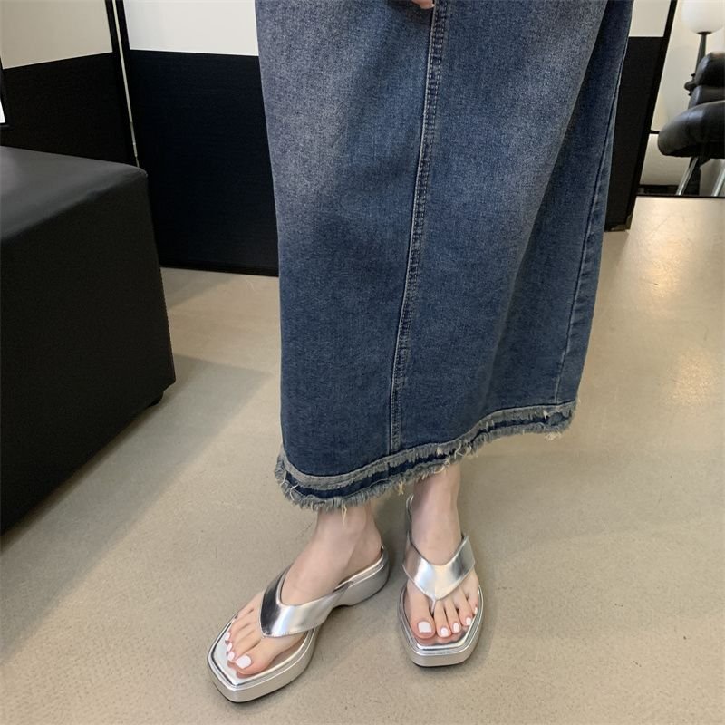 画像4: platform thong leather sandals slippers flip flops 　厚底プラットフォーム トングレザーサンダルスリッパ　　 (4)