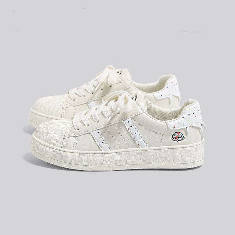 画像2: point embroidery With 3 dot lines lace up sneakers shoes ベーシックレザーワンポイント刺繍３本ドットライン レースアップスニーカーシューズ (2)