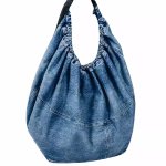 画像6: catwalk large capacity garbage denim pleated shoulder tote bag　キャットウォークデニムラージキャパシティーショルダートートショッピング通学 通勤  (6)