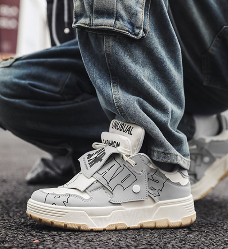 Unisex High-cut leather graphic letters thick sole lace up