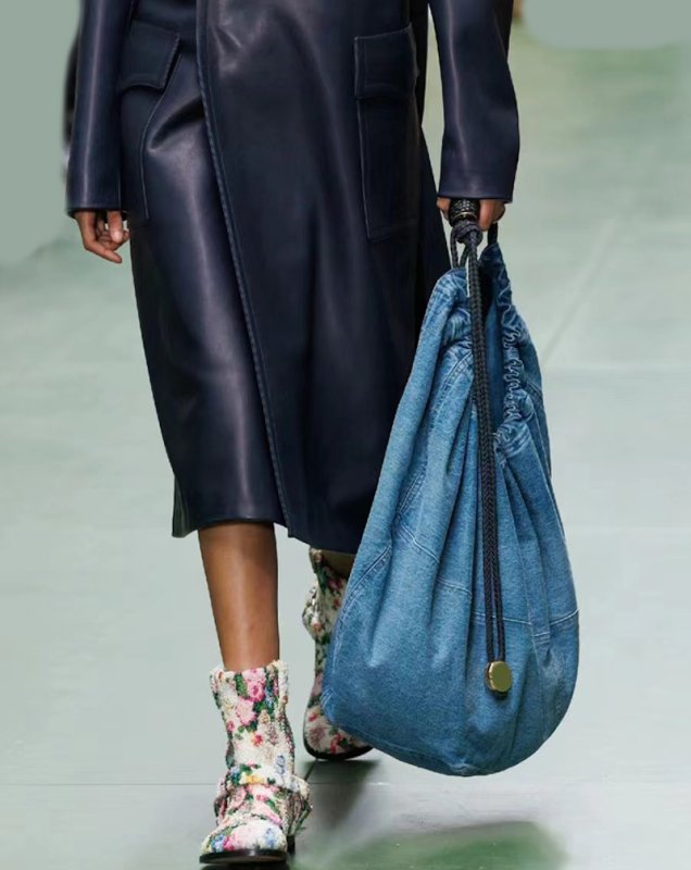 画像5: catwalk large capacity garbage denim pleated shoulder tote bag キャットウォークデニムラージキャパシティーショルダートートショッピング通学 通勤  (5)