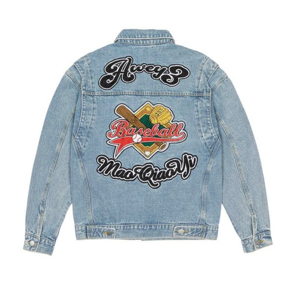 画像1: unisex baseball embroidery Denim G Jean Jacket blouson Stadium jumper ユニセックス 男女兼用ベースボール野球刺繍トデニムGジャンジャンパー MA-1 ボンバー ジャケット ブルゾン (1)