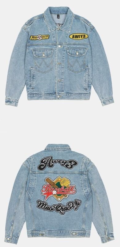 画像4: unisex baseball embroidery Denim G Jean Jacket blouson Stadium jumper ユニセックス 男女兼用ベースボール野球刺繍トデニムGジャンジャンパー MA-1 ボンバー ジャケット ブルゾン (4)