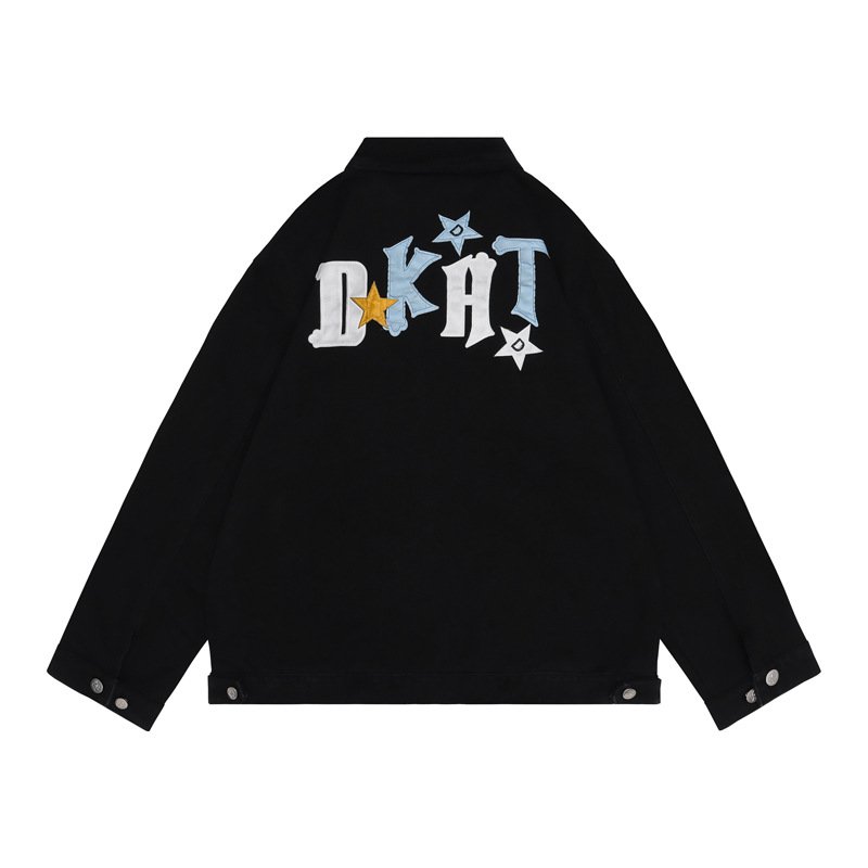画像8: unisex star letter patch embroidery splicing lapel jacket 　ユニセックス 男女兼用レター刺繍ジップアップジャケットスタジャンスタジアムジャンバー (8)