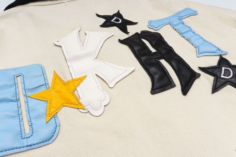 画像11: unisex star letter patch embroidery splicing lapel jacket 　ユニセックス 男女兼用レター刺繍ジップアップジャケットスタジャンスタジアムジャンバー (11)