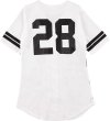 画像2: 24 Women's Disney Mickey Mouse Baseball Jersey 28 Shirt White Button Down ミッキー ミニー ジャージー サッカー素材 ベースボールシャツ (2)