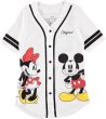 画像1: 24 Women's Disney Mickey Mouse Baseball Jersey 28 Shirt White Button Down ミッキー ミニー ジャージー サッカー素材 ベースボールシャツ (1)