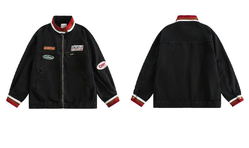 画像6: unisex stand collar emblem zip up Denim JacketG Jean  blouson Stadium jumper ユニセックス 男女兼用スタンドカラーエンブレムジップアップデニムGジャンジャンパー MA-1 ボンバー ジャケット ブルゾン (6)