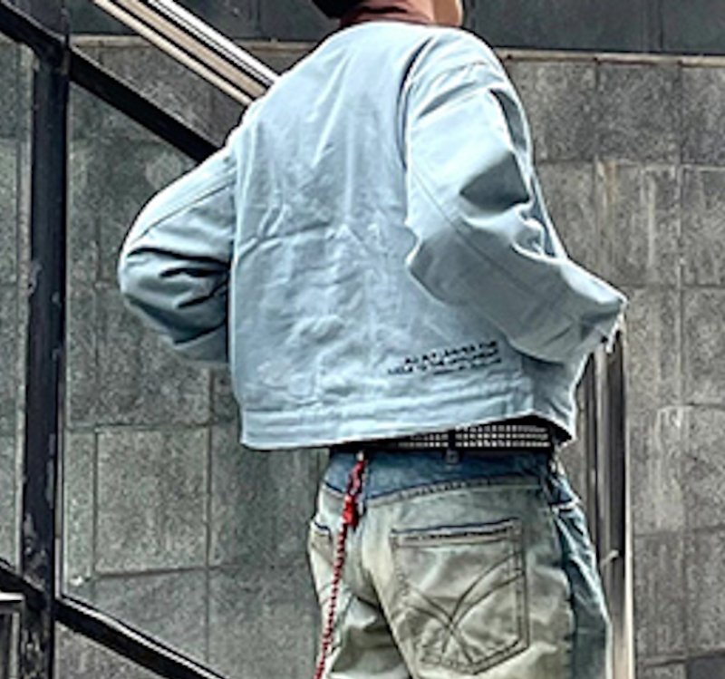 画像3: unisex  distressed harrington denim jacket G JeanStadium jumper  ユニセックス 男女兼用ダメージハリントンデニムGジャンジャンパー MA-1 ボンバー ジャケット ブルゾン (3)