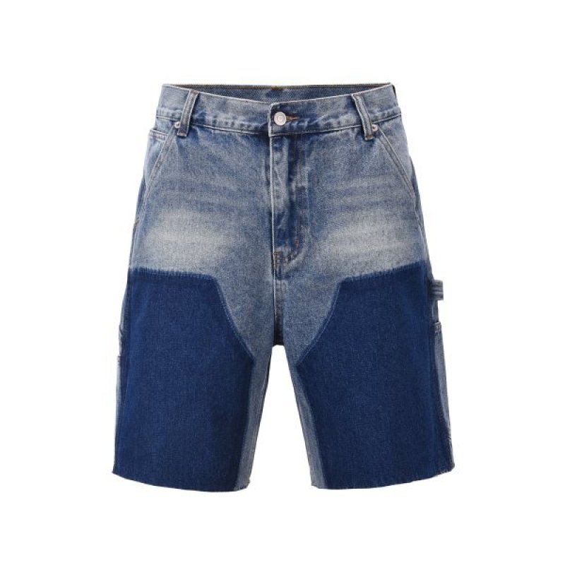 画像1: Unisex Vintage WASHED SPLICED DENIM SHORTS Denim Pant 男女兼用 ユニセックス ヴィンテージデニムハーフパンツ　ジーンズ (1)