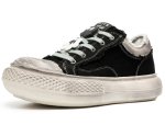 画像1: Men's Mickey Mouse Dark Old Dirty Sneakers Platform Versatile Big Toe Shoes　ミッキーマウスダークオールドダーティ レースアップ キャンバススニーカー シューズ (1)