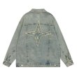 画像3: unisex American high street letter star patch embroidered denim jacket G Jean  ユニセックス 男女兼用スター刺繍デニムGジャンジャンパー MA-1 ボンバー ジャケット ブルゾン (3)