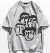 画像1: retro gray portrait printed printed round neck short sleeve T-shirt 　 ユニセックス男女兼用メンズ似顔絵ポートレートプリント半袖 Tシャツ (1)