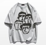 画像9: retro gray portrait printed printed round neck short sleeve T-shirt 　 ユニセックス男女兼用メンズ似顔絵ポートレートプリント半袖 Tシャツ (9)